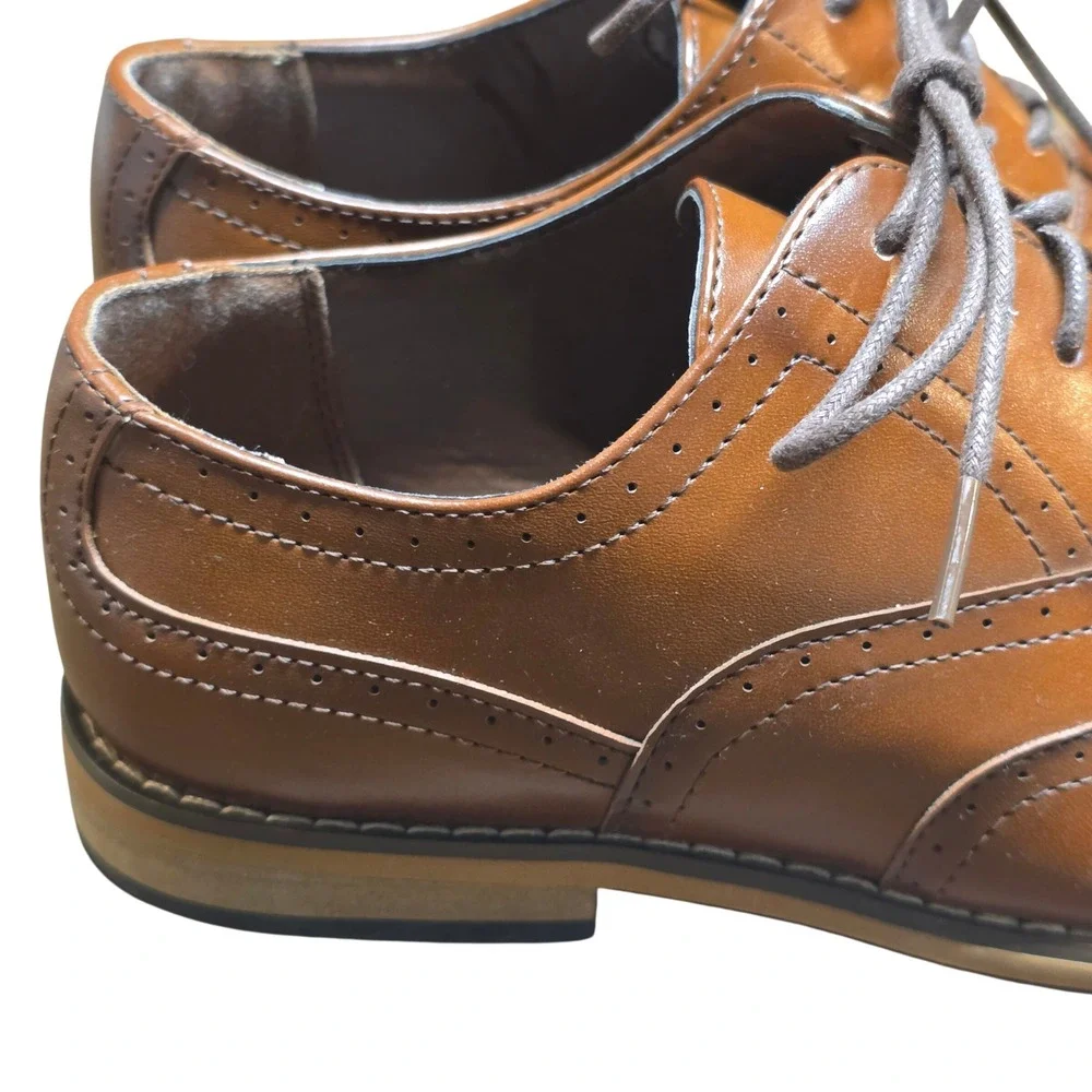 Stacy Adams Boys 5M Wingtip Oxford Dress Shoes Cognac Brown Brogue Lace Up